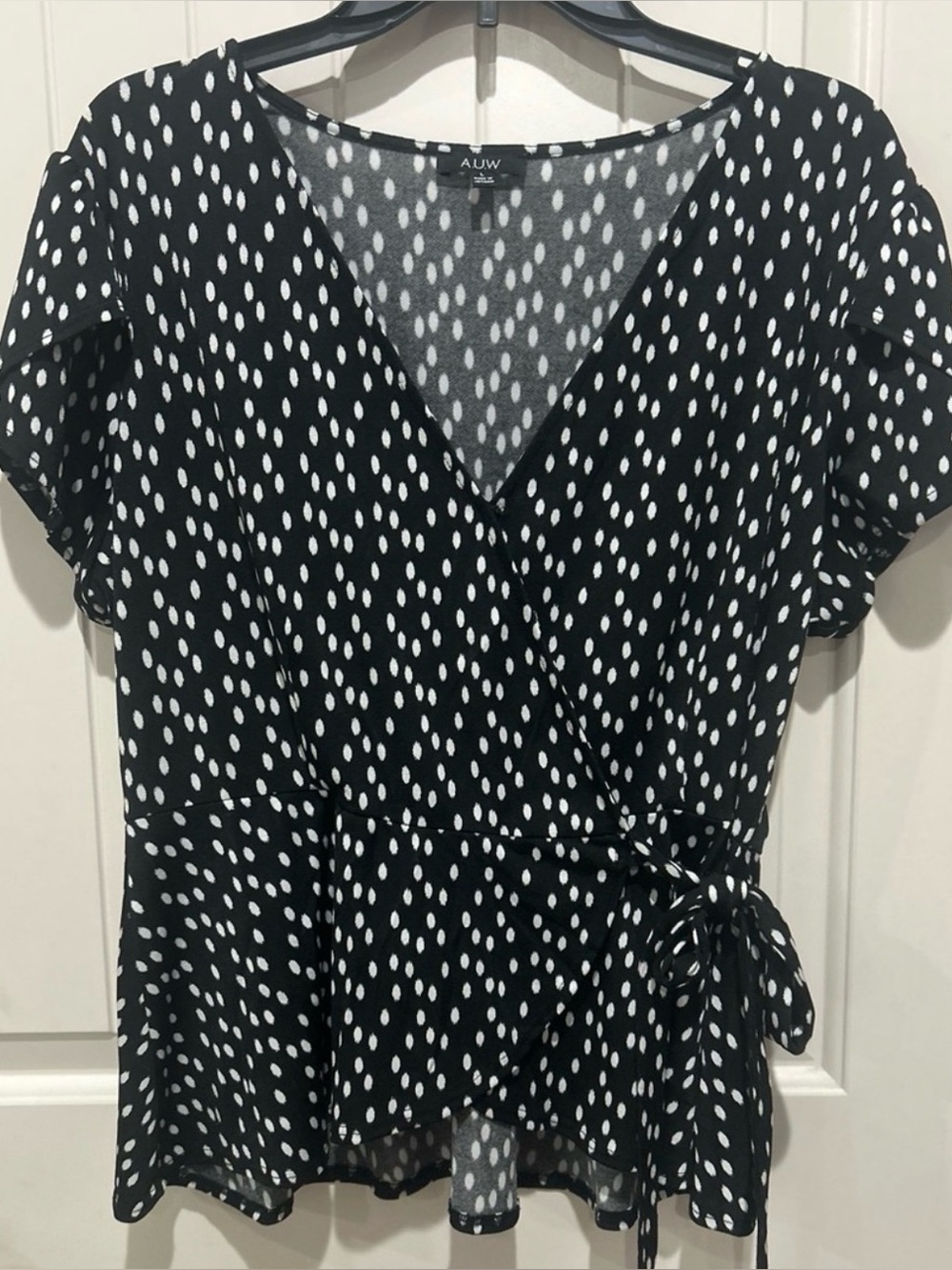 AUW Black and White Dot Wrap Blouse